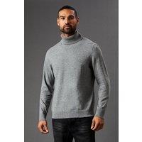 Mens Cotton Rich Roll Neck Jumper - Light Grey - S