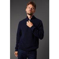Mens Cotton Rich Ribbed Half Zip Jumper - Navy - S