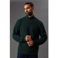 Mens Cotton Rich Ribbed Half Zip Jumper - Dark Green - S
