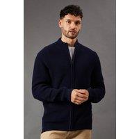 Mens Cotton Rich Ribbed Zip Through Jumper - Navy - S