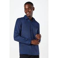 Mens Navy Textured Stripe Long Sleeve Shirt - M