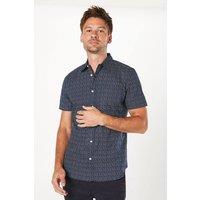 Mens Abstract Geo Print Short Sleeve Shirt - Black - S