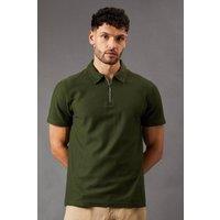 Mens Herringbone Zip Polo Shirt - Olive - S