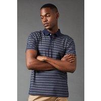 Mens Pique Stripe Polo Shirt - Navy - S