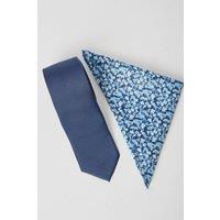 Mens Navy Tie And Ditsy Pocket Square - One Size