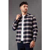 Mens Navy Manhattan Brushed Check Long Sleeve Shirt - Xxl