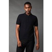 Mens Break Pattern Zip Neck Knitted Polo - Black - S