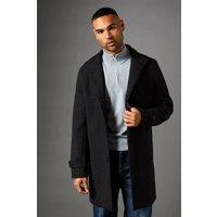 Mens Dark Grey Signature Funnel Neck Wool Blend Coat - S