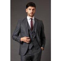 Mens Charcoal Tweed Look Slim Fit Suit Jacket - 38R