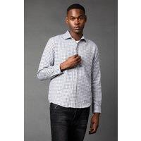 Mens Light Grey Brushed Club Check Long Sleeve Shirt - M