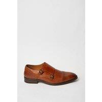 Mens Tan Leather Smart Monk Strap Brogue Shoes - 11