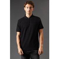 Mens Yoke Detail Zip Polo Shirt - Black - L