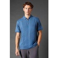 Mens Front Panel Zip Detail Polo Shirt - Blue - M