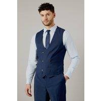 Mens Navy Blue Check Tailored Fit Waistcoat - L