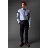 Mens Navy Check Stretch Slim Fit Smart Trousers - 30R