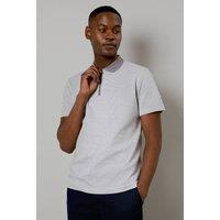Mens Light Grey Jacquard Zip Neck Polo Shirt - M