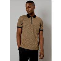 Mens Camel Contrast Collar Zip Neck Polo Shirt - S