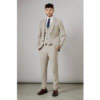 Mens Neutral Textured Slim Fit Suit Trousers - 36S