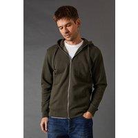 Mens Khaki Textured Zip Through Hoody - Olive - L