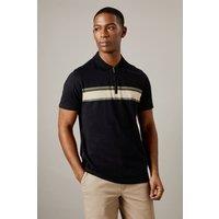 Mens Black Chest Stripe Zip Neck Polo Shirt - S