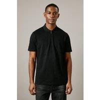 Mens Black Textured Stripe Zip Neck Polo Shirt - M