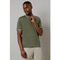 Mens Khaki Fine Tipping Zip Polo Shirt - Xl