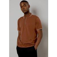 Mens Rust Fine Tipping Zip Polo Shirt - Xxl