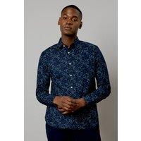 Mens Navy Leaf Print Long Sleeve Shirt - Black - Xl