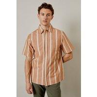 Mens Rust Bold Stripe Short Sleeve Shirt - M