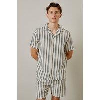 Mens Off White Textured Stripe Revere Short Sleeve Shirt - S