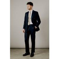 Mens Navy Herringbone Tailored Fit Suit Trousers - 38R