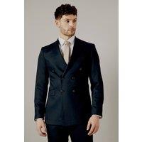 Mens Navy Herringbone Double Breasted Blazer - 46R