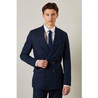Mens Navy Linen Double Breasted Suit Jacket - 36R