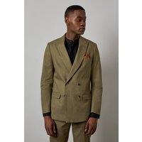 Mens Khaki Linen Double Breasted Suit Jacket - 38S