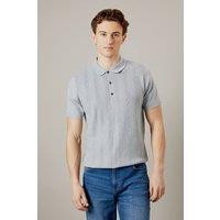 Mens Light Grey Stripe Knitted Polo - S