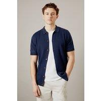 Mens Navy Knitted Shirt - S