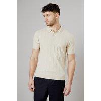 Mens Off White Cable Knitted Polo - Xxl