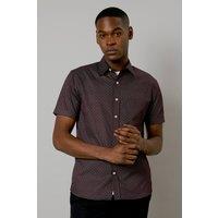 Mens Burgundy Geo Print Short Sleeve Shirt - Xl