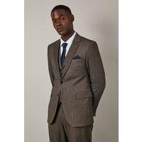 Mens Light Brown Tweed Look Herringbone Tailored Jacket - 36R