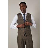 Mens Light Brown Tweed Look Herringbone Tailored Waistcoat - L
