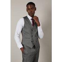 Mens Grey Tweed Look Herringbone Slim Fit Waistcoat - S
