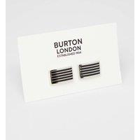 Mens Silver And Black Rectangle Cufflinks - One Size