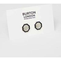 Mens Silver And Black Hexagon Cufflinks - One Size