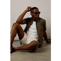 Mens Khaki Seersucker Short Sleeve Shirt - S