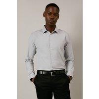 Mens Grey Textured Stretch Slim Fit Long Sleeve Shirt - 17.5 In