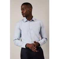 Mens Blue Textured Stretch Slim Fit Long Sleeve Shirt - 16.5 In