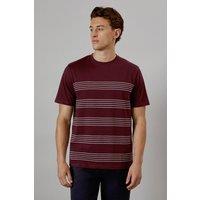 Mens Burgundy Placement Stripe T-Shirt - S