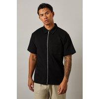 Mens Black Short Sleeve Zip Through Jersey Shirt - Xl