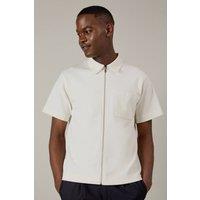 Mens Off White Short Sleeve Zip Through Jersey Shirt - S