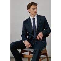 Mens Dark Navy Textured Stretch Slim Fit Suit Jacket - 40S